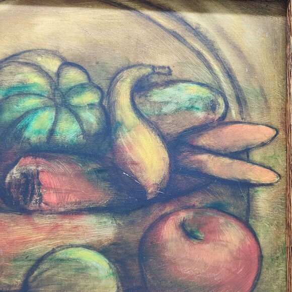 Pastel Still life Artwork Fruits by B. Myers Rustic Oak Wooden Frame Bright Colo - Picture 7 of 14